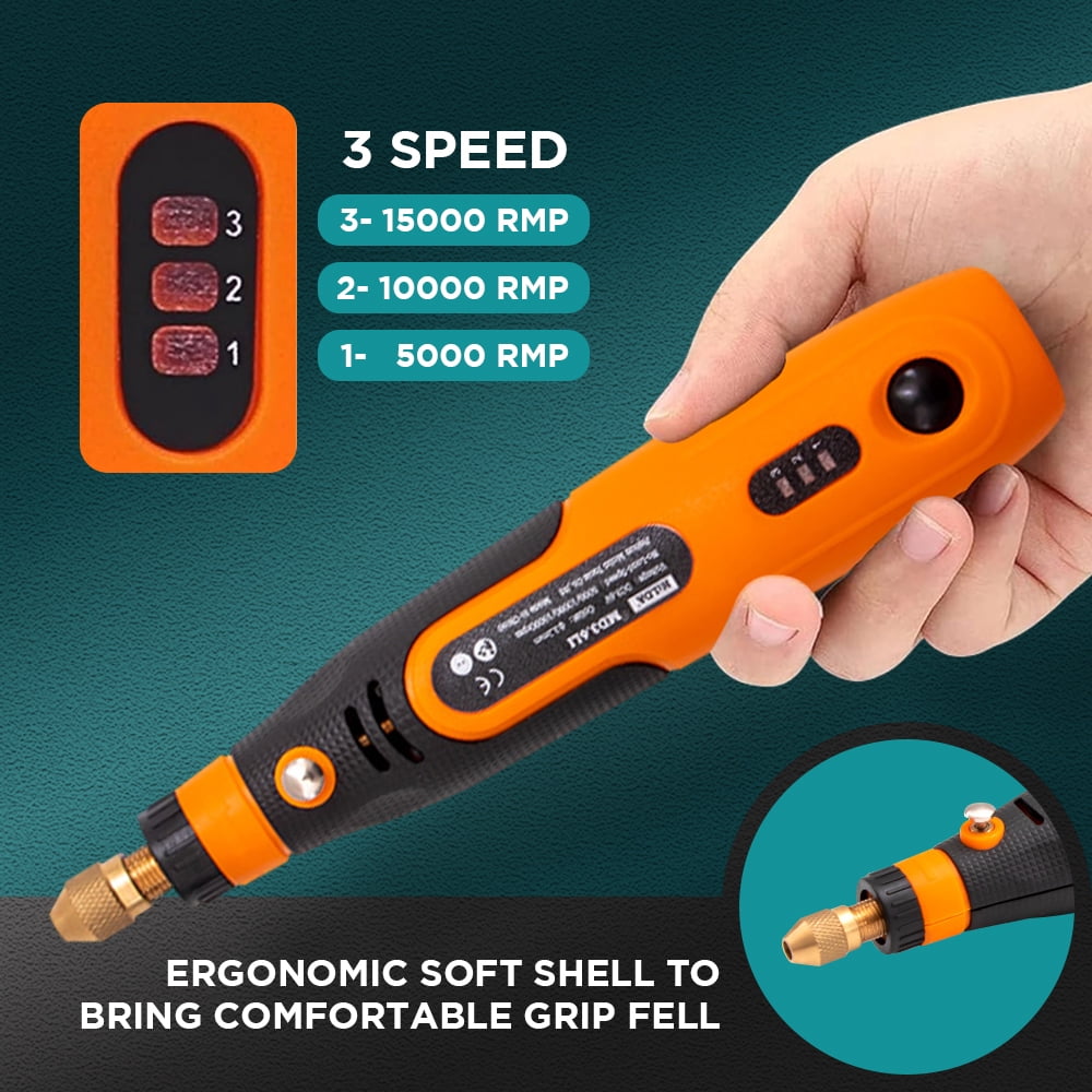INTELIVE 57pcs Cordless Rotary Tool, Polishing Grinder Tool Kit, 3-Speed Electric Grinder Set, Multi-Purpose Rotary Tool for Sanding Polishing Drilling Etching Engraving Cutting Jewelry DIY