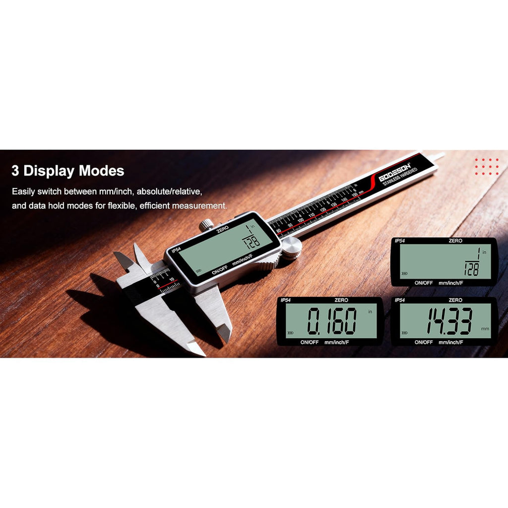 Digital Caliper, Rechargeable Digital Micrometer-IP54 Waterproof, Stainless Steel & Large LCD Screen Caliper Measuring Tool-Inch/Metric/Fraction,6" Calipers-Auto Off for Pros & DIYers