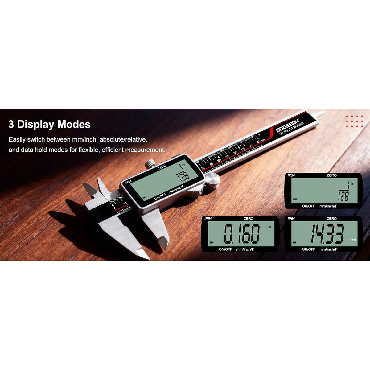 Digital Caliper, Rechargeable Digital Micrometer-IP54 Waterproof, Stainless Steel & Large LCD Screen Caliper Measuring Tool-Inch/Metric/Fraction,6" Calipers-Auto Off for Pros & DIYers