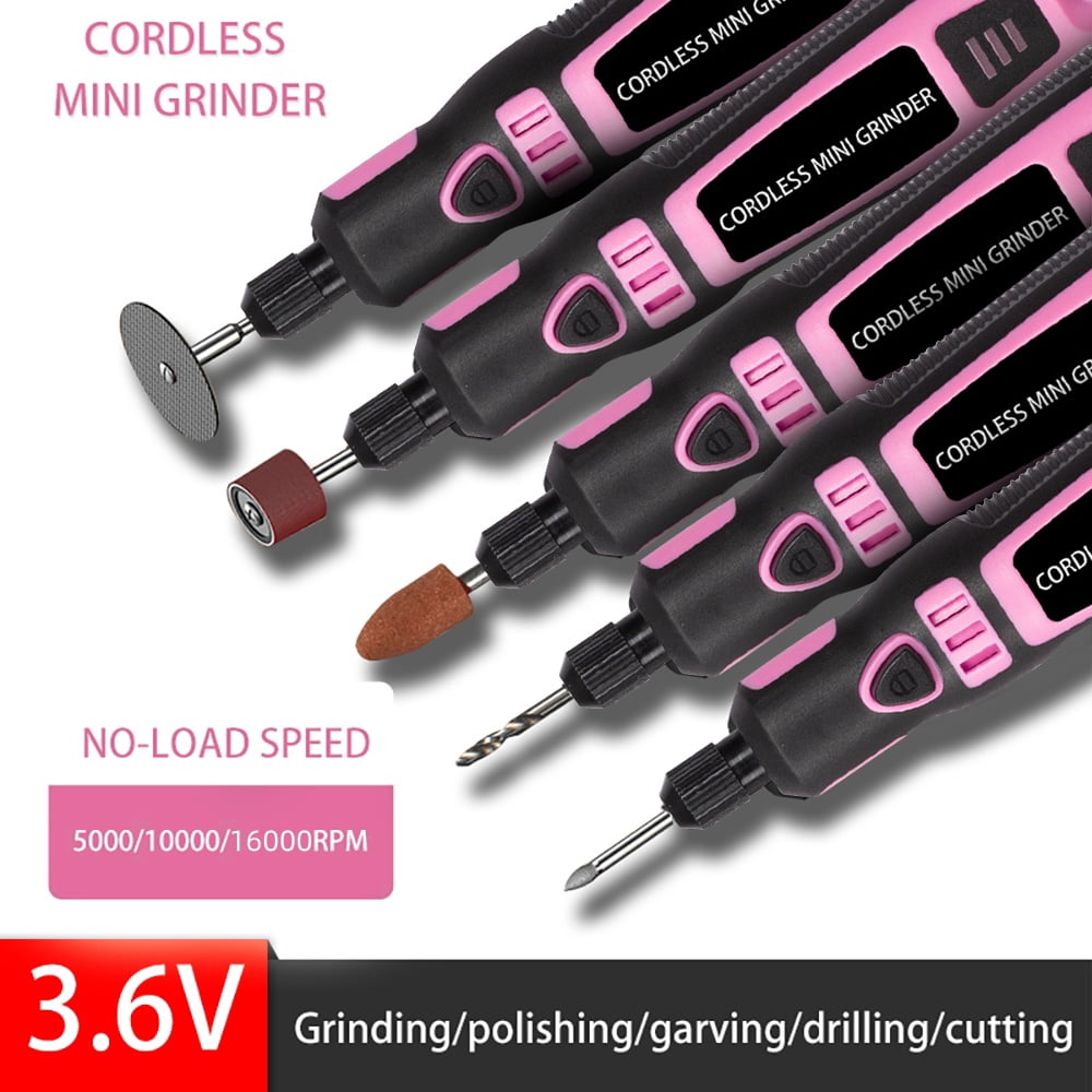 INTELIVE 50pcs Mini Cordless Rotary Tool Set, 16000RPM Cordless Electric Grinder Set Kit, Lightweight Mini Grinder with 3 Speeds for Curving DIY Cutting Crafting Work, Pink