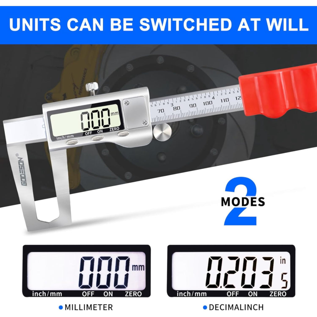GODESON Disc Brake Rotor Micrometer,Digital Caliper Measuring Tool for Disc Brake-6 Inch/150mm,Brake Measuring Tool wtih Caliper- Inch/Metric Conversion, Brake Caliper with Stainless Steel