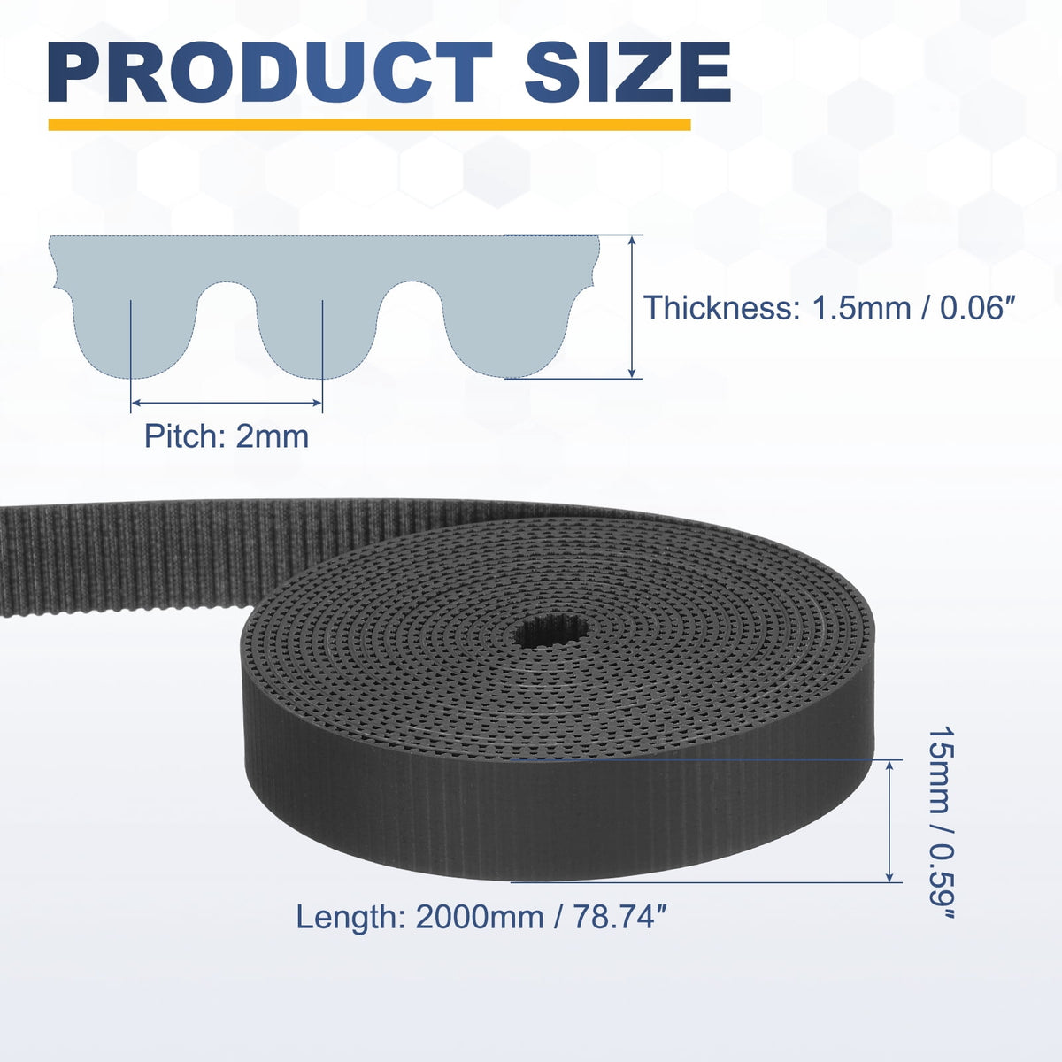 Uxcell Dustproof Rubber 2GT Timing Belt 15x2000mm 2mm Pitch 1.5mm Thick Black Open Loop Pulley Timing Belt for 3D Printer