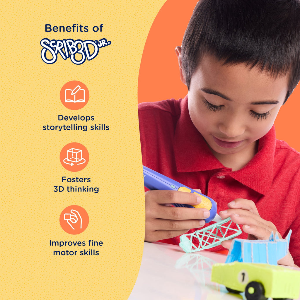 SCRIB3D Junior 3D Printing Pen Filament Refills, 2.5 mm PCL, BPA-Free & Non-Toxic, 10 Colors, 10 Spools (9.8 ft Each)
