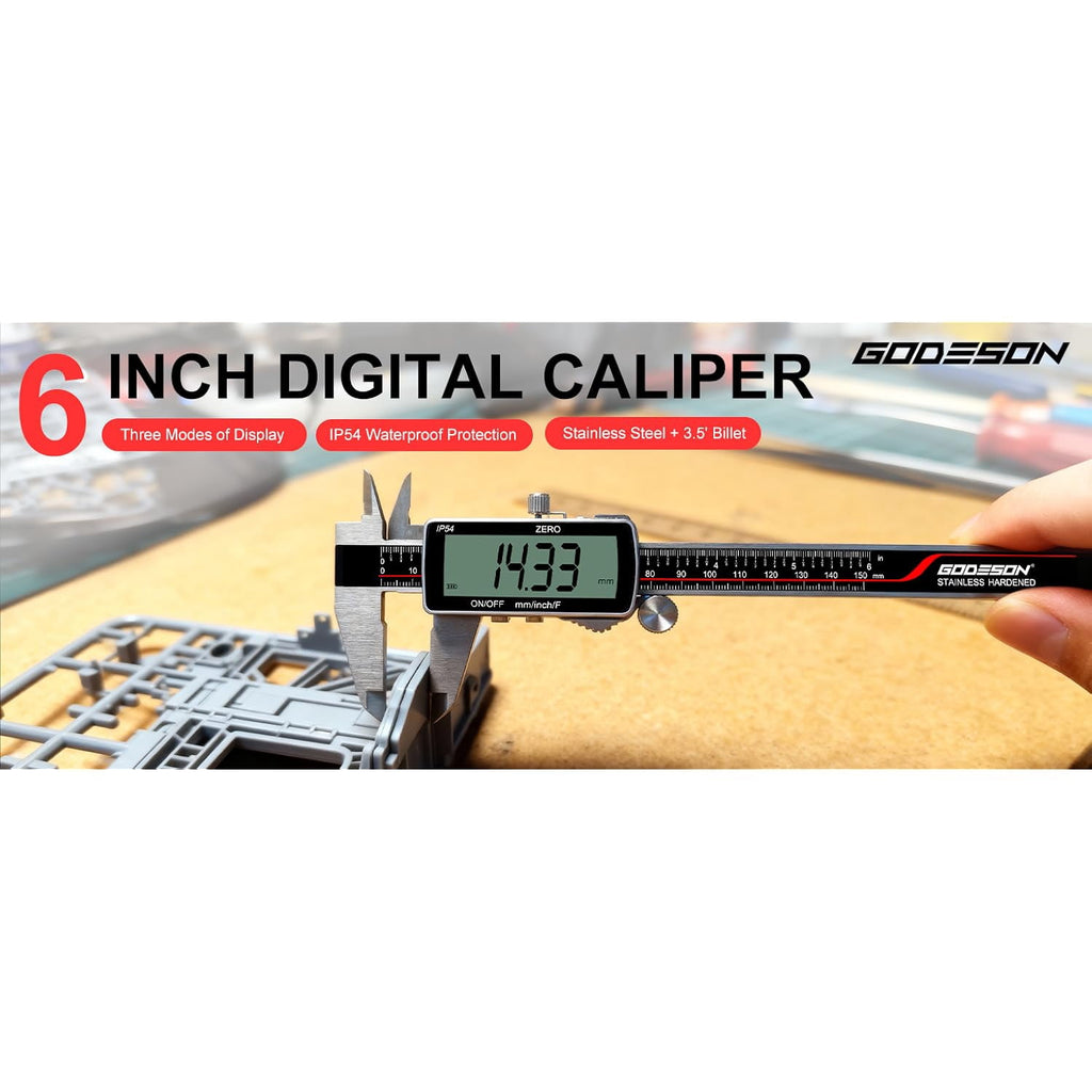 Digital Caliper, Rechargeable Digital Micrometer-IP54 Waterproof, Stainless Steel & Large LCD Screen Caliper Measuring Tool-Inch/Metric/Fraction,6" Calipers-Auto Off for Pros & DIYers