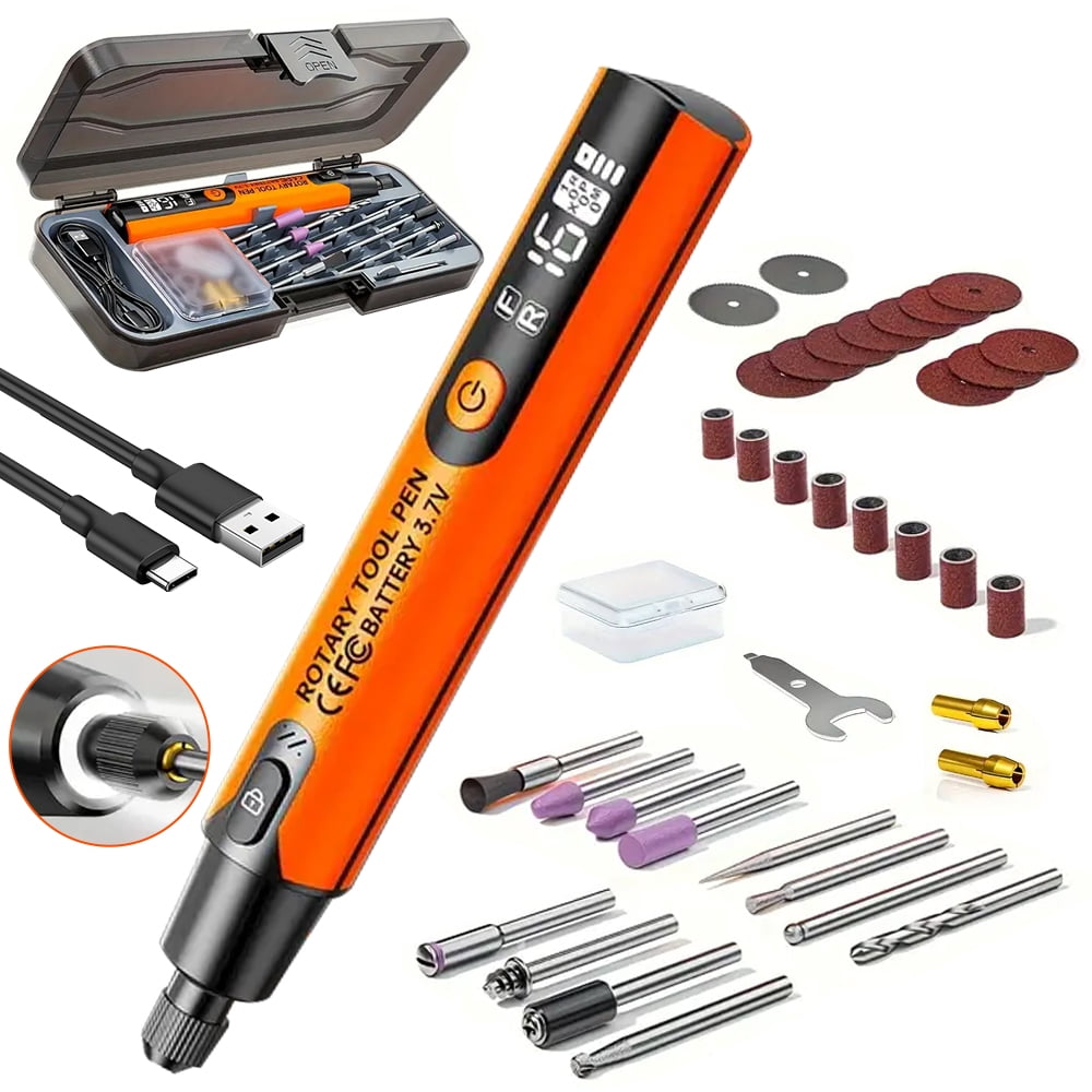 INTELIVE 16000RPM Electric Grinder Set with Storage Box, Rotary Tools Kit with LED Lighting, Cordless DIY Grip Kit with 6 Speed for Cutting Curving Crafting Work Polishing