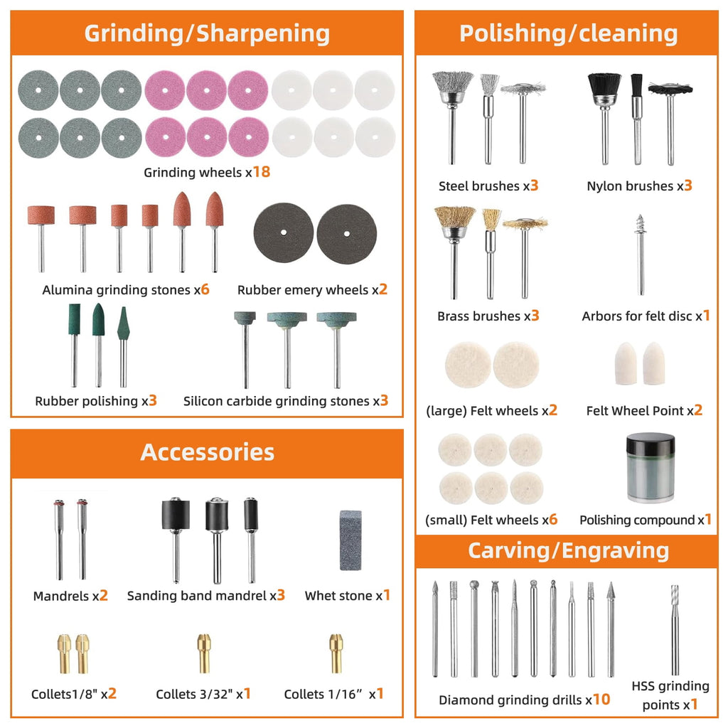 Woldsatr 516PCS Rotary Tool Kit, 1/8-in Shank, Sanding, Grinding, Carving, Polishing, Drilling, Storage Case