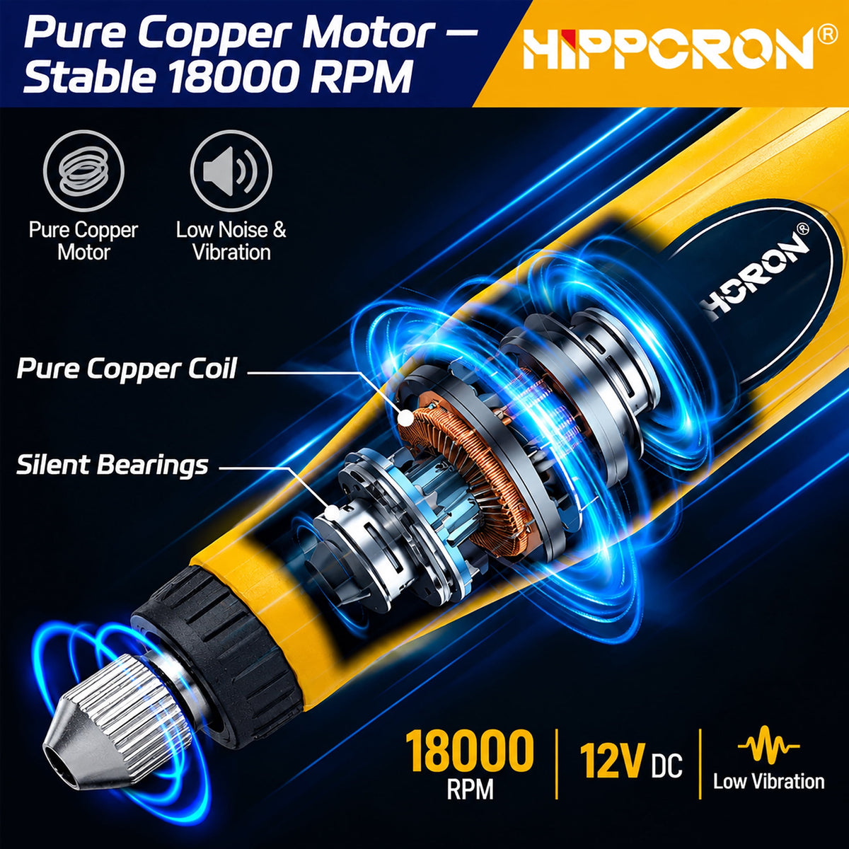 HIPPCRON 12V Corded Electric Mini Rotary Tool Kit, 18000RPM, 48 Accessories & 3 Collets, for Sanding, Polishing, Drilling, Engraving & DIY Craft