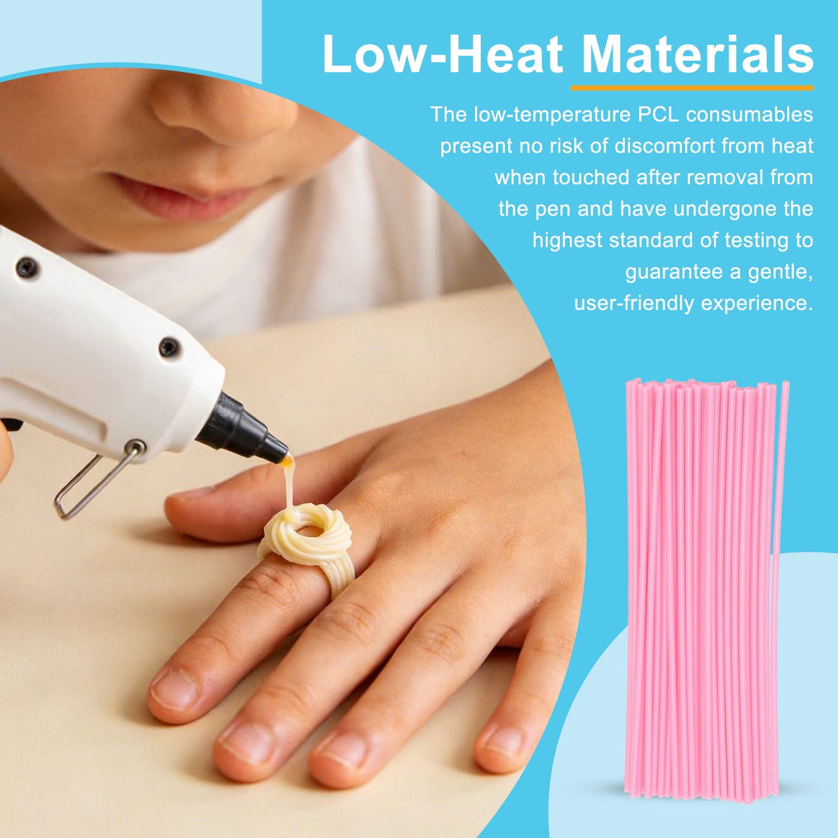 Uxcell 50 Pcs 3D Pen Refills, Low Print Temperature Filament 2.5mm x 15cm PCL Printer Filament Refill Packs, Only Support for 3D Pen, Pink