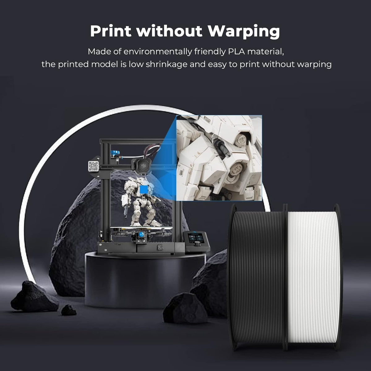 2-Pack Creality 3D Printer Filament, 1.75mm PLA Filament Bundle 2kg for 3D Printing, Ender PLA Filament No-Tangling, Strong Bonding & Overhang Performance, Accuracy +/- 0.02mm, Black & White