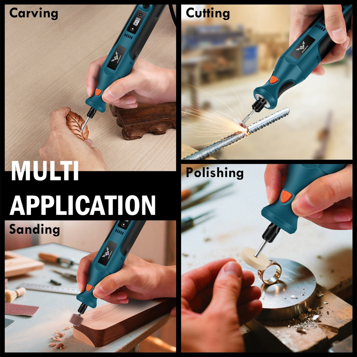 JENABOM 58 in 1 Mini Cordless Rotary Tool, 3.7V Electric Rotating Tool , LED Lights, 5-Speed and USB Charging, Used for Polishing, Carving, and DIY （Orange）