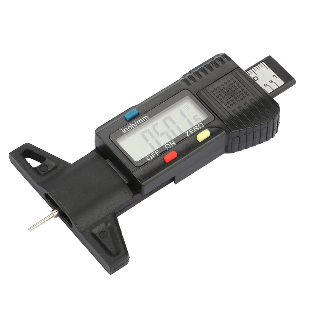 High Precision Digital Tread Depth Gauge and Tire Wear Tester 0-1 inch / 0-25.4 mm Carbon Fiber Brake Shoe Pad Measuring Tool Clear LCD Screen