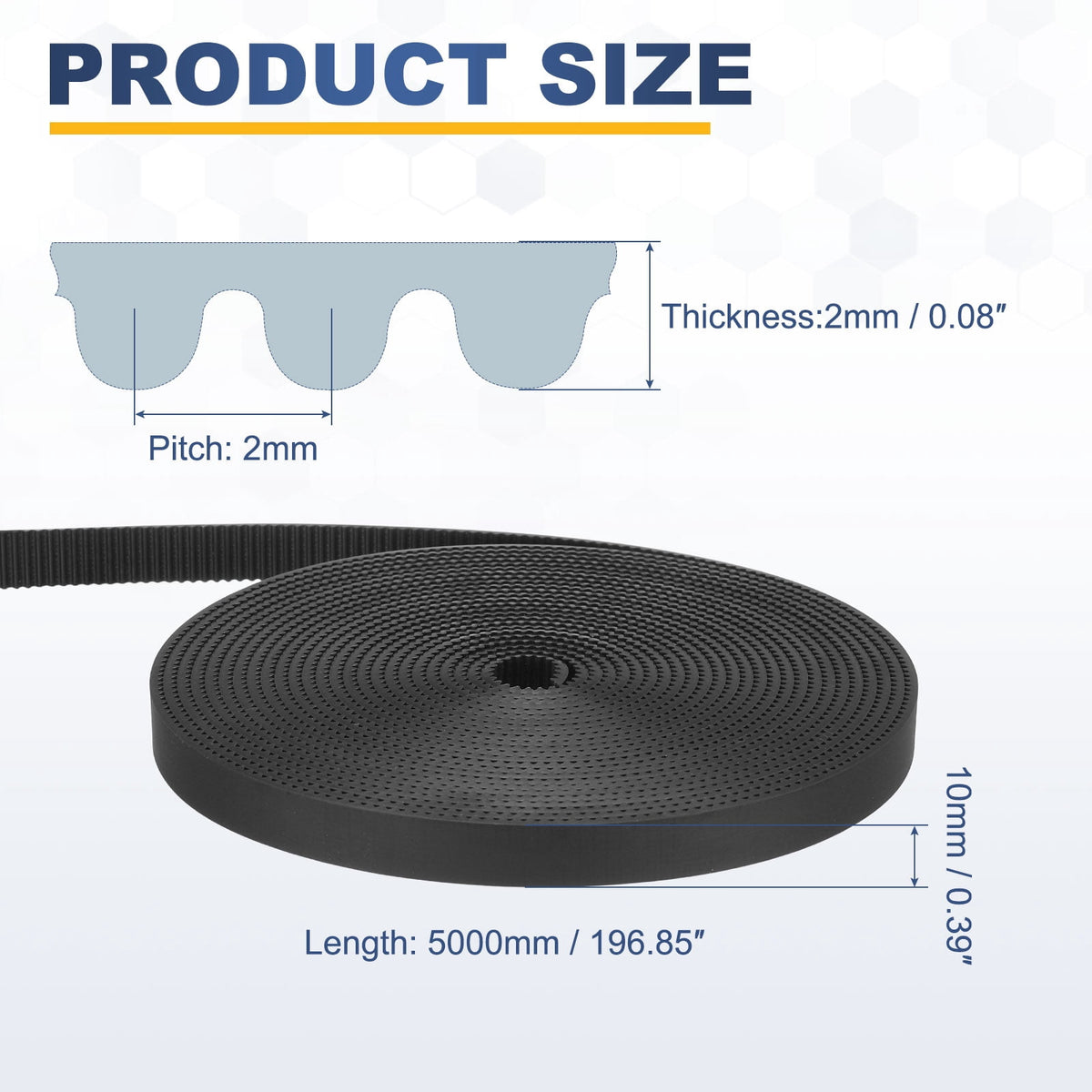 Uxcell Polyurethane PU Fiber Cord 2GT Timing Belt 10x5000mm 2mm Pitch 2mm Thick Black Open Loop Pulley Timing Belt for 3D Printer