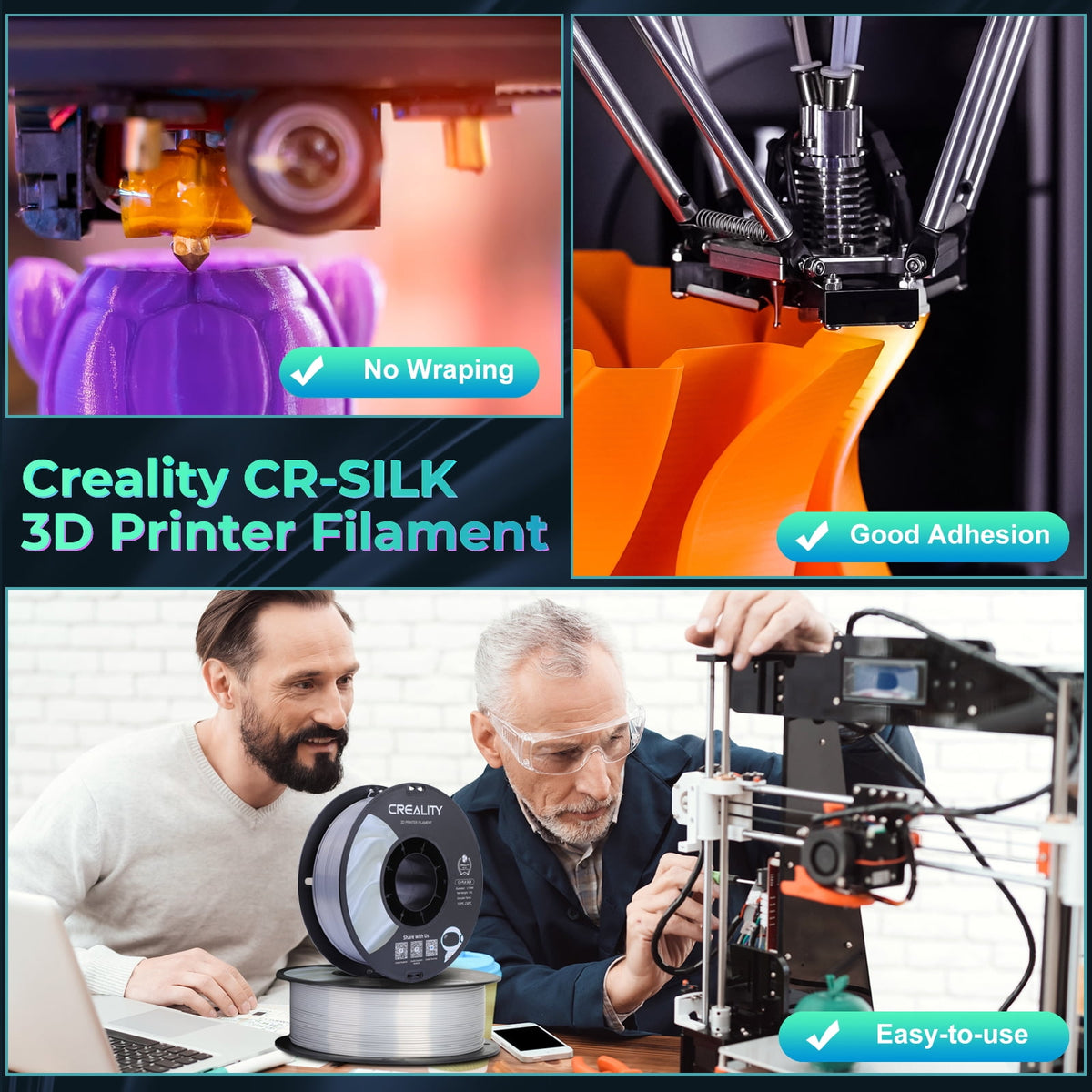 Creality 3D Printing Silk PLA Filament 3D Printer Gold Silver Shiny Filaments 1.75mm Neatly Wound Dimensional Accuracy +/- 0.03 mm Silk Smooth Printing 2.2lbs for Most 3D Printers