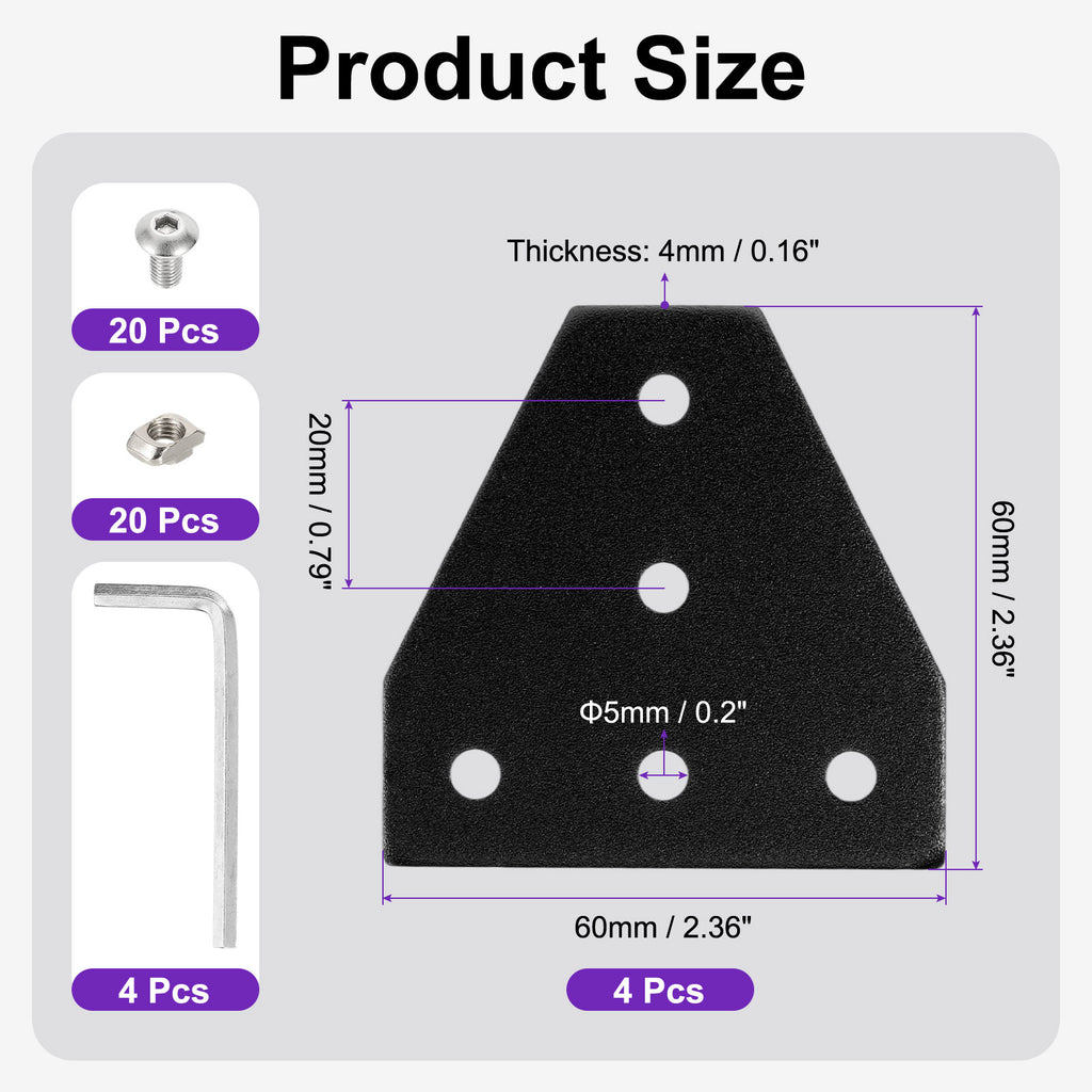 Uxcell 6Set 2020 Corner Bracket Plate, T-Slot Aluminum Extrusion Connector, Outside Joint Plate with Screws for 2020 Series Aluminum Profile 3D Printer Frame, Black