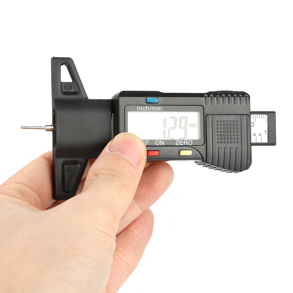 High Precision Digital Tread Depth Gauge and Tire Wear Tester 0-1 inch / 0-25.4 mm Carbon Fiber Brake Shoe Pad Measuring Tool Clear LCD Screen