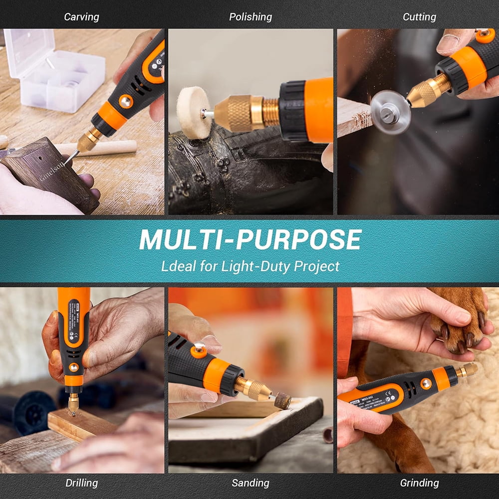 INTELIVE 57pcs Cordless Rotary Tool, Polishing Grinder Tool Kit, 3-Speed Electric Grinder Set, Multi-Purpose Rotary Tool for Sanding Polishing Drilling Etching Engraving Cutting Jewelry DIY