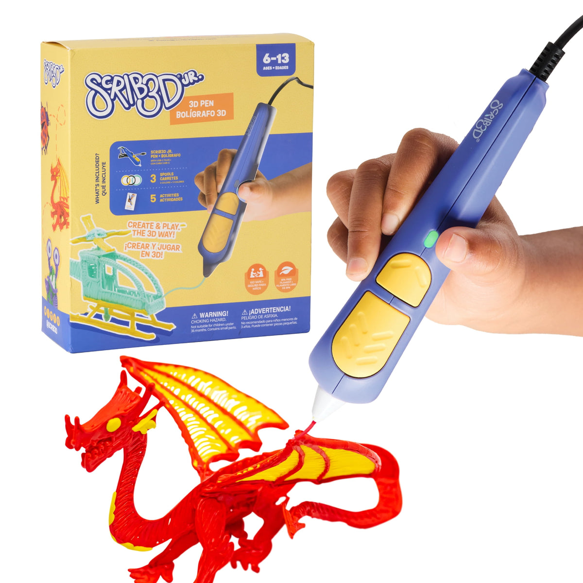 SCRIB3D Junior 3D Printing Pen Filament Refills, 2.5 mm PCL, BPA-Free & Non-Toxic, 10 Colors, 10 Spools (9.8 ft Each)