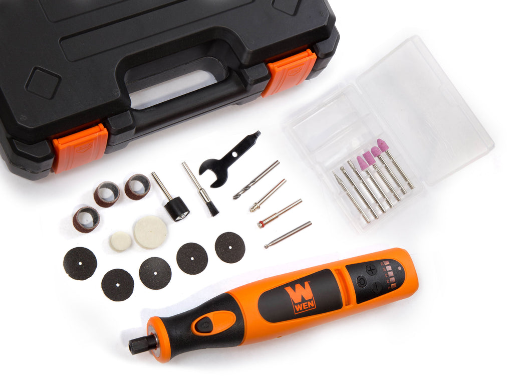 WEN Variable Speed Lithium-Ion Cordless Rotary Tool Kit with 24-Piece Accessory Set, Charger, and Carrying Case