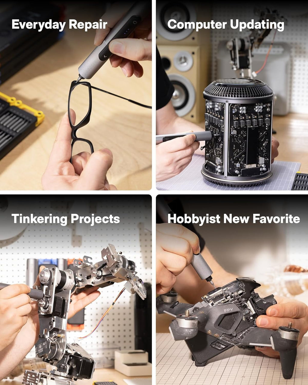 HOTO SNAPBLOQ™ D-A03 Mini Electric Drill Pen, 3-Speed Rechargeable Electric Engraving Pen, 20 Bits LED Light, for Carving, Jewelry Making, PCB, Wood, Plastic, DIY