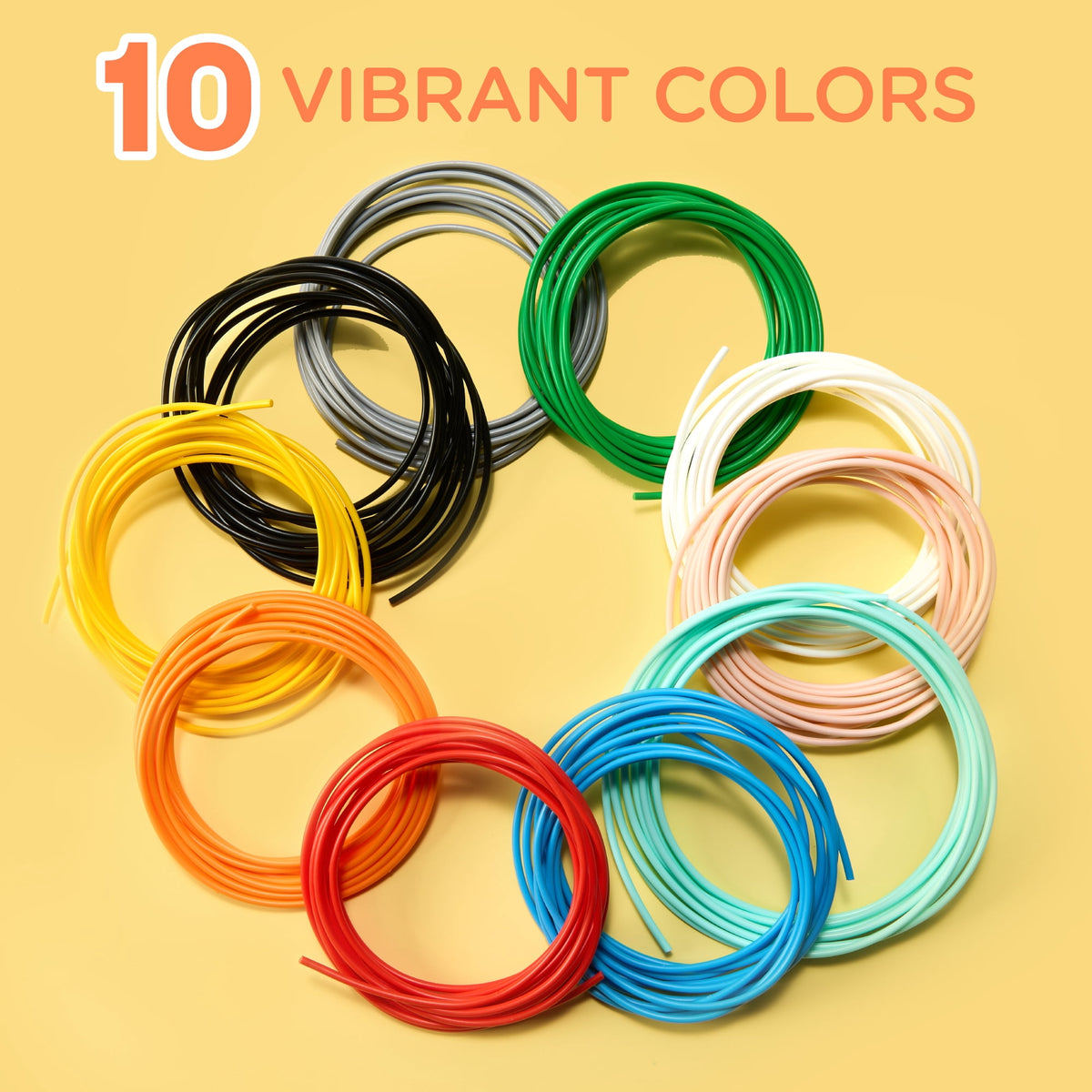 SCRIB3D Junior 3D Printing Pen Filament Refills, 2.5 mm PCL, BPA-Free & Non-Toxic, 10 Colors, 10 Spools (9.8 ft Each)