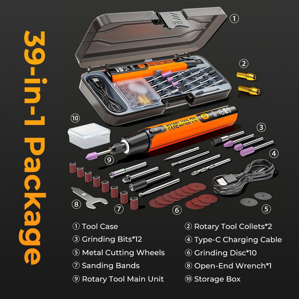 Mini Cordless Rotary Tool, 6-Speed Rotary Tool Kit with 50 Accessories, Multi-Purpose and USB Charging Power Rotary Tool for Engraving, Sanding, Polishing, Drilling, Etching, DIY Crafts,Orange