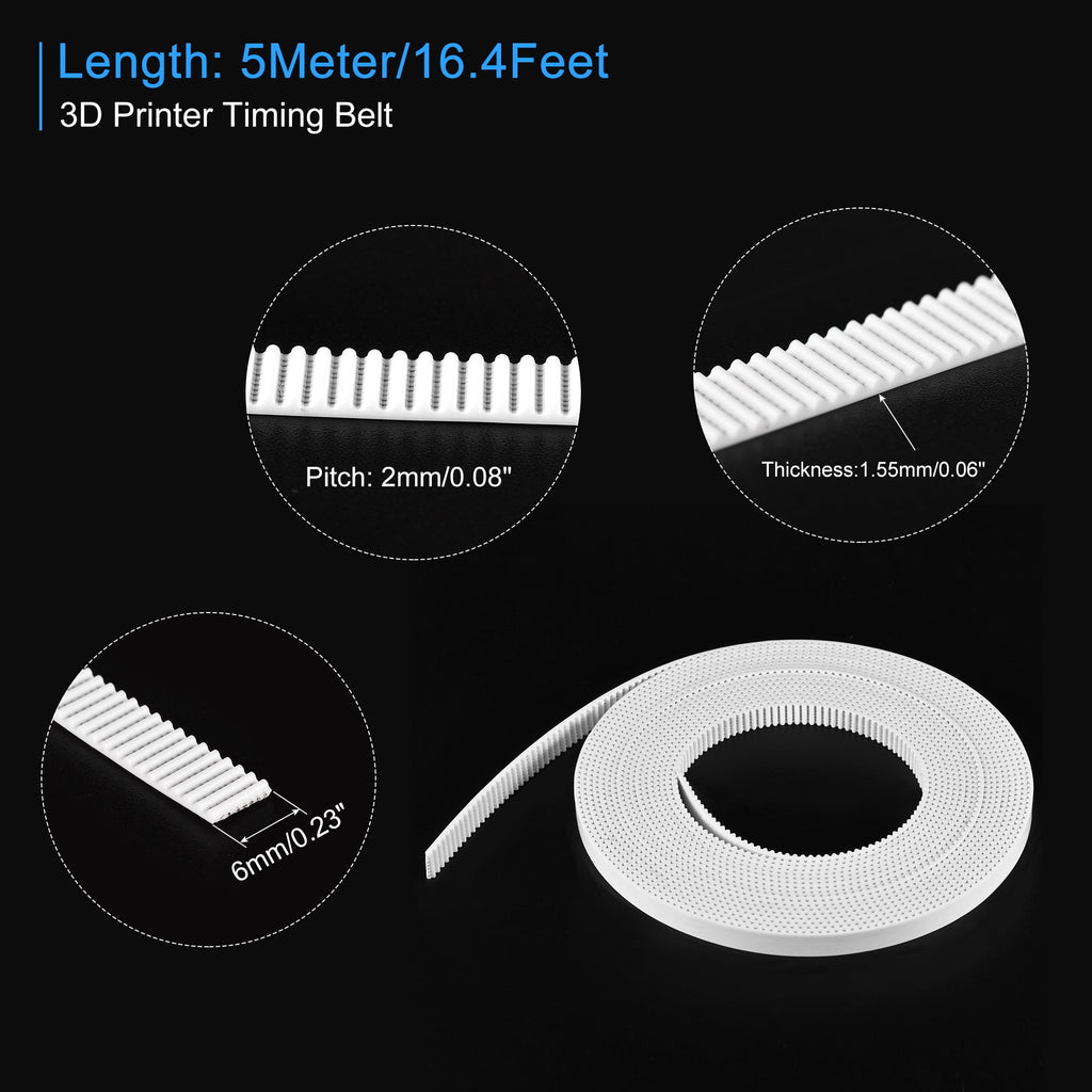 Uxcell White Timing Belt 5 Meter Circumference 6mm Width Opening Fit Synchronous Pulley Wheel for 3D Printer
