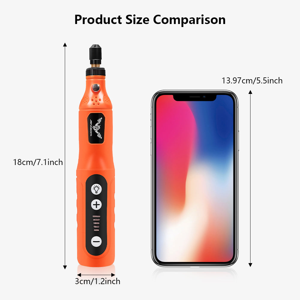 JENABOM Mini Cordless Rotary Tool, 3.7V Electric Rotating Tool, LED Light, 5-Speed 24PCS Accessory Electric Grinder DIY For Polishing, Carving, Orange