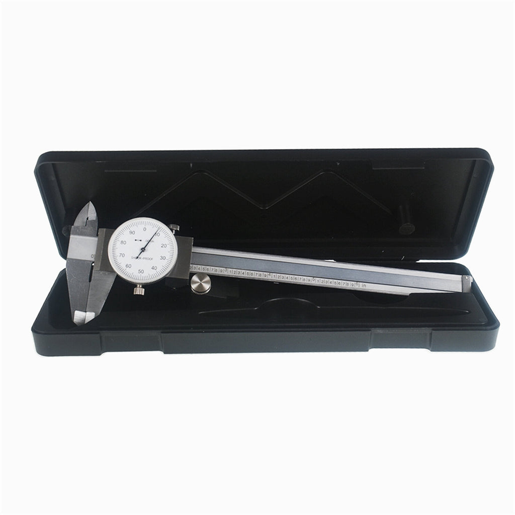munirater Dial Caliper - 0.0005" Resolution 0.001" Accuracy Shockproof Internal External Depth Steps SAE Measurement 0 - 6" Stainless Steel Dial Caliper with Plastic Case