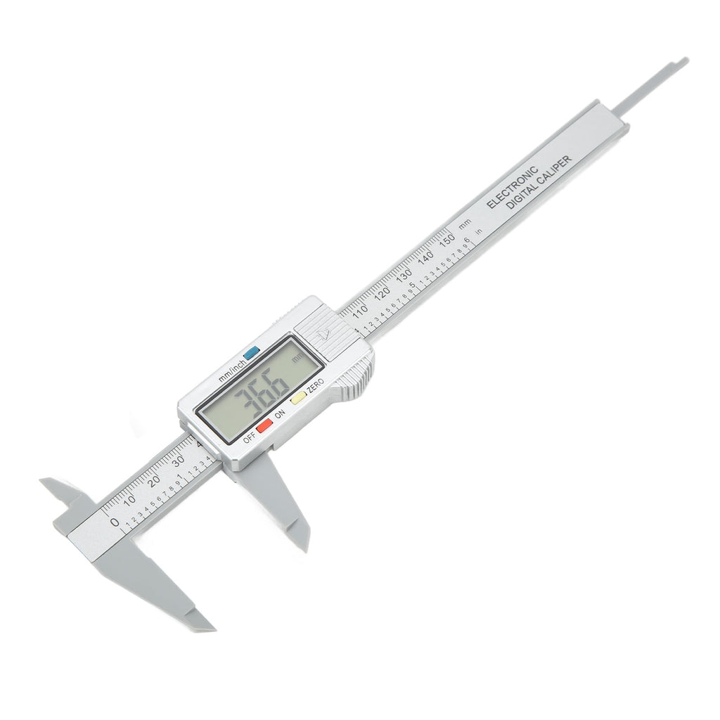 BIMZUC Digital Caliper Electronic LCD Screen Displays 6 inches / 150 mm Measuring Tool Inch Millimeter Conversion PA66 Silver Precise Vernier Measurement Instrument for DIY Woodworking