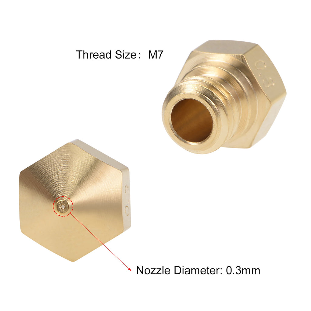 0.3mm 3D Printer Nozzle Head M7 Thread Replacement for MK10 1.75mm Extruder Print Brass 5pcs