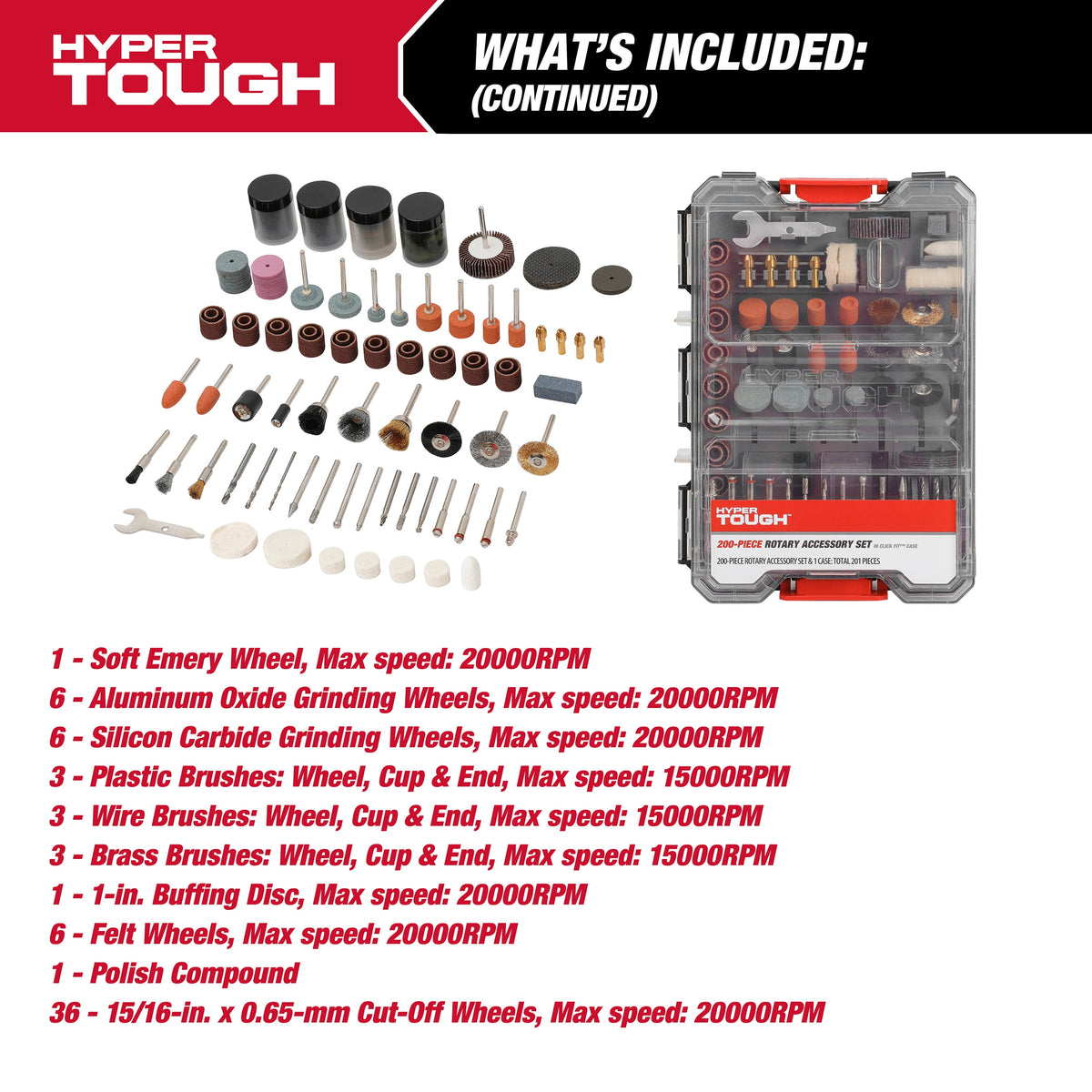Hyper Tough 200-Piece Universal Rotary Accessory Kit in Click Fit Case