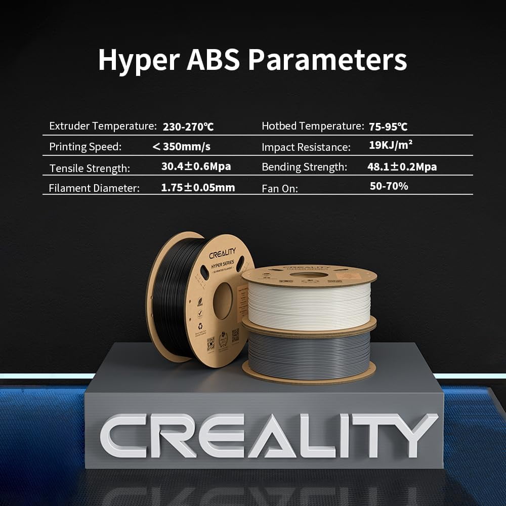 Creality Hyper ABS Filament 3D Printer Filament 1.75mm 350mm/s High-Speed Printing Dimensional Accuracy ± 0.05 mm 2.2lbs Compatible with Most 3D Printers, White