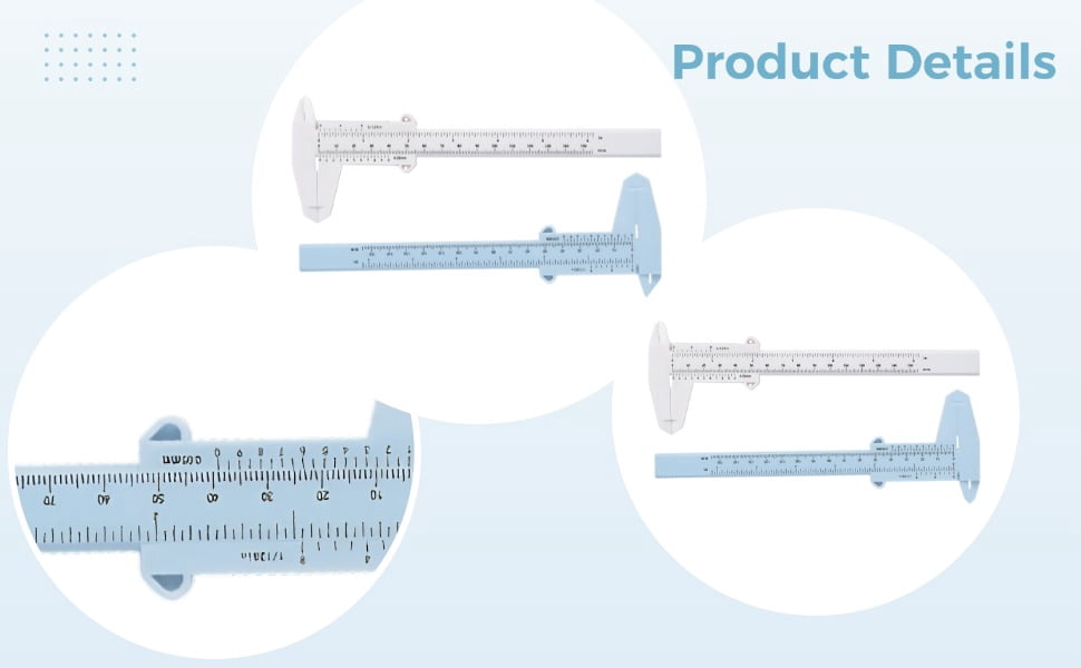 2 Pcs Plastic Sliding Calipers, 5.9 in / 150 mm Vernier Ruler, 0.05 mm Precision Mini Measuring Tool with Dual Scales, White Blue Eyebrow Tattoo Caliper for Permanent Makeup, Jewelry