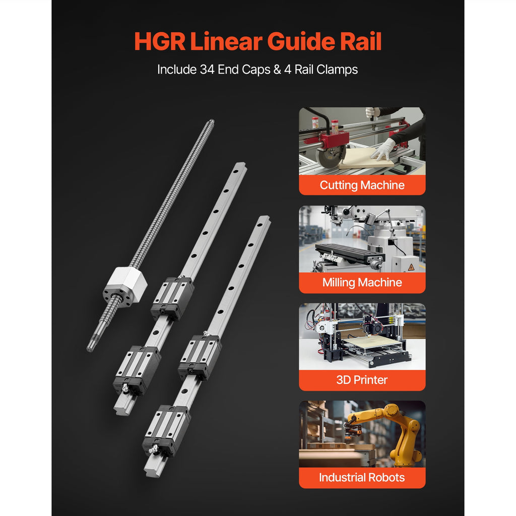 KFFKFF Linear Rail Guide Kit, HGR20, Includes 2PCS 600 mm (23.62 inch) Rails, 1PCS Ball Screw, 4PCS Slide Blocks, BF12/BK12 End Support, Coupling, and Nut Housing, Suitable for DIY CNC Machines
