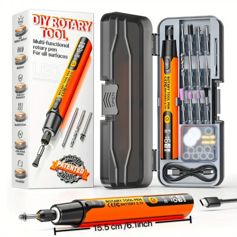 INTELIVE 16000RPM Electric Grinder Set with Storage Box, Rotary Tools Kit with LED Lighting, Cordless DIY Grip Kit with 6 Speed for Cutting Curving Crafting Work Polishing