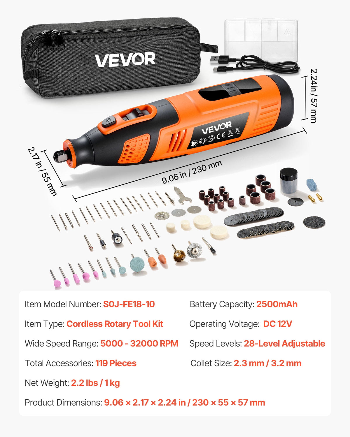 VEVOR 73-Piece Cordless Rotary Tool Kit, DC4V Portable Mini Power Rotary Tool, 5-Level Speed 7000-20000 RPM Multi-Purpose DIY Tools for Engraving, Sanding, Polishing, Carving, Cutting, DIY Crafts