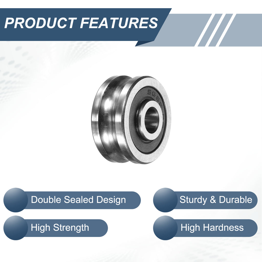 Uxcell 2 Pcs U Groove Bearings, 6x22x10mm Rail Ball Bearings Groove Guide Pulley Bearing Steel Replacement for Rail Track Linear Motion System Printing Project ABEC1