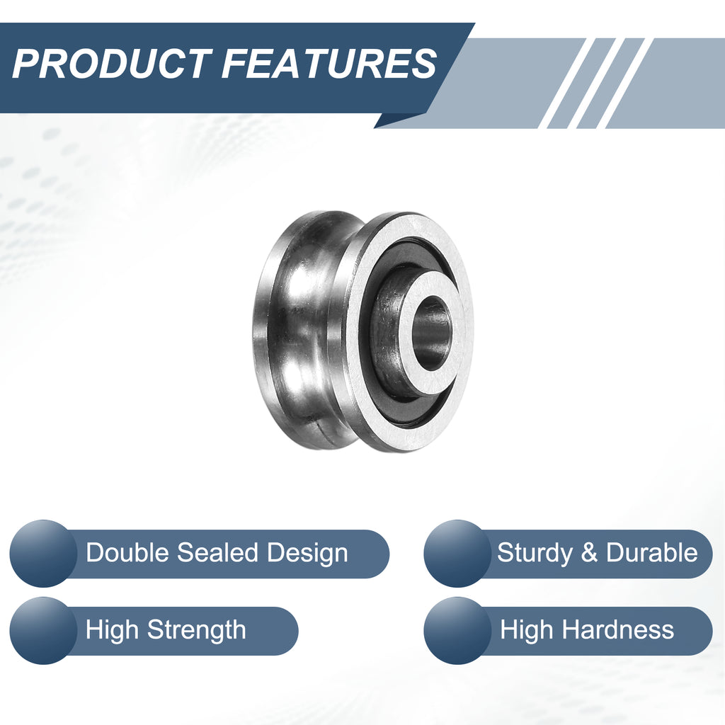 Uxcell 4 Pcs U Groove Bearings, 5x16x8mm Rail Ball Bearings Groove Guide Pulley Bearing Steel Replacement for Rail Track Linear Motion System Printing Project ABEC1