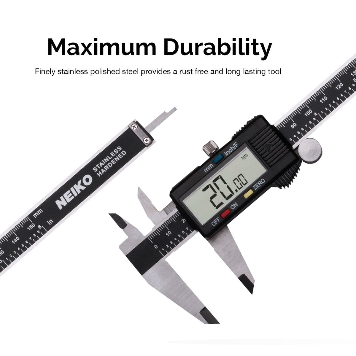 NEIKO 01409A 12” Electronic Digital Caliper | Extra Large Display | 0-12 Inches | Inch/Fractions/Millimeter Conversion | Polished Stainless Steel