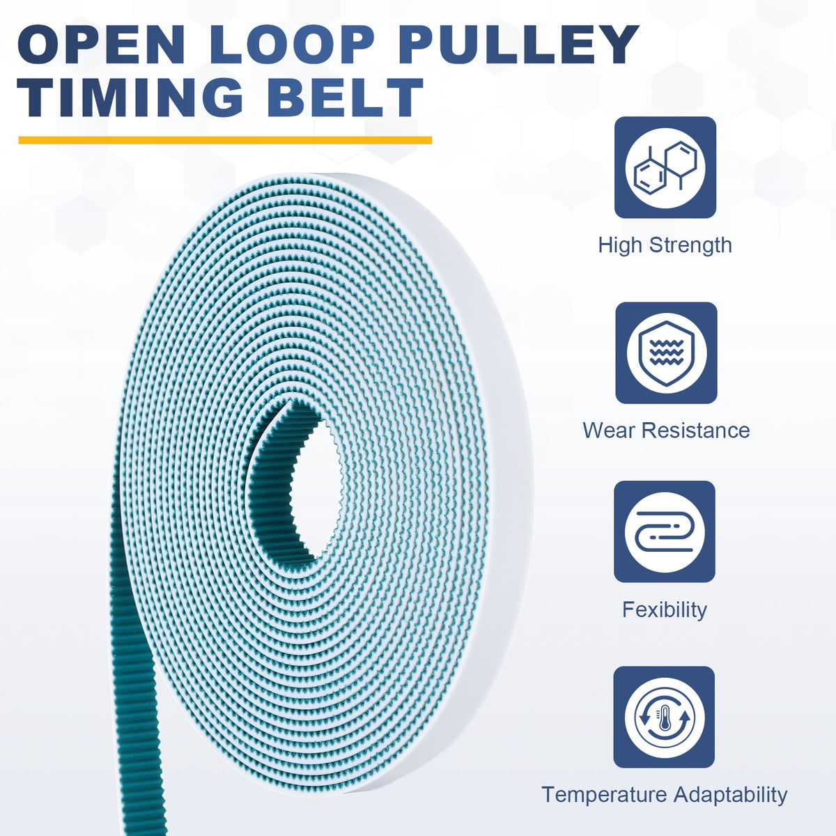 Uxcell PU Steel Cord 2GT Timing Belt Green Cloth Teeth 10x5000mm 2mm Pitch 2mm Thick White Open Loop Pulley Timing Belt for 3D Printer