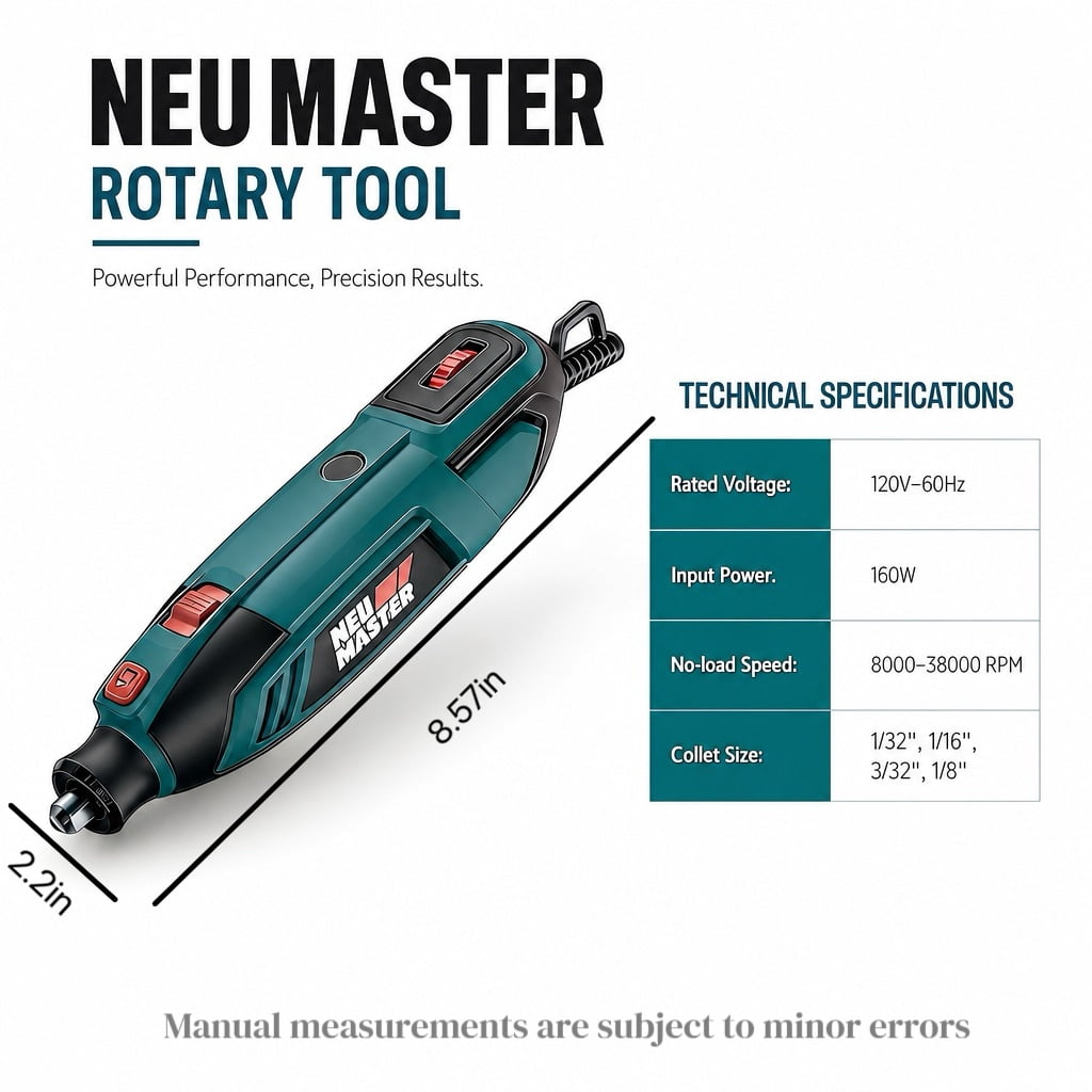 NEU MASTER 160W Rotary Tool Kit with 132 Accessories, 6 Variable Speed 10000-38000 RPM Electric Rotary Tool, Multipurpose Power Tool for Grinding, Polishing, Cutting, Drilling, Carving & Sanding