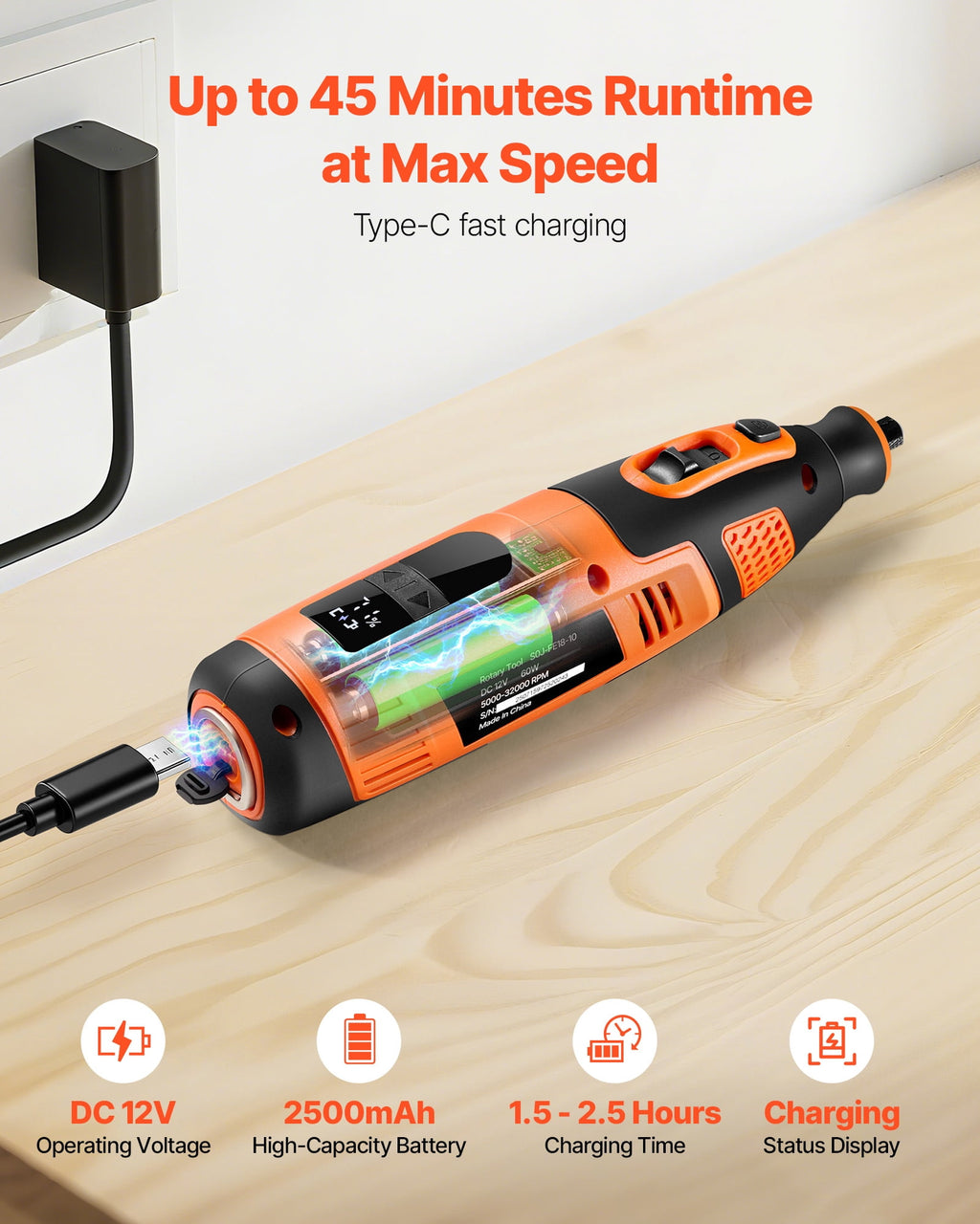 VEVOR 73-Piece Cordless Rotary Tool Kit, DC4V Portable Mini Power Rotary Tool, 5-Level Speed 7000-20000 RPM Multi-Purpose DIY Tools for Engraving, Sanding, Polishing, Carving, Cutting, DIY Crafts
