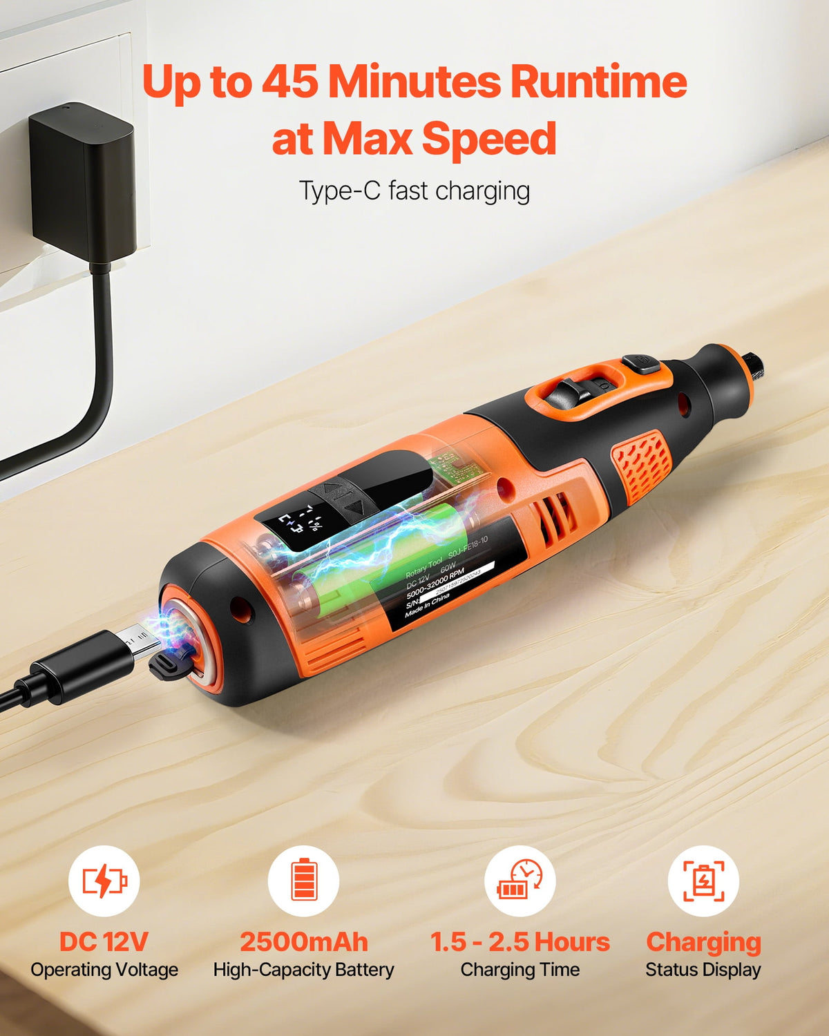 VEVOR 73-Piece Cordless Rotary Tool Kit, DC4V Portable Mini Power Rotary Tool, 5-Level Speed 7000-20000 RPM Multi-Purpose DIY Tools for Engraving, Sanding, Polishing, Carving, Cutting, DIY Crafts