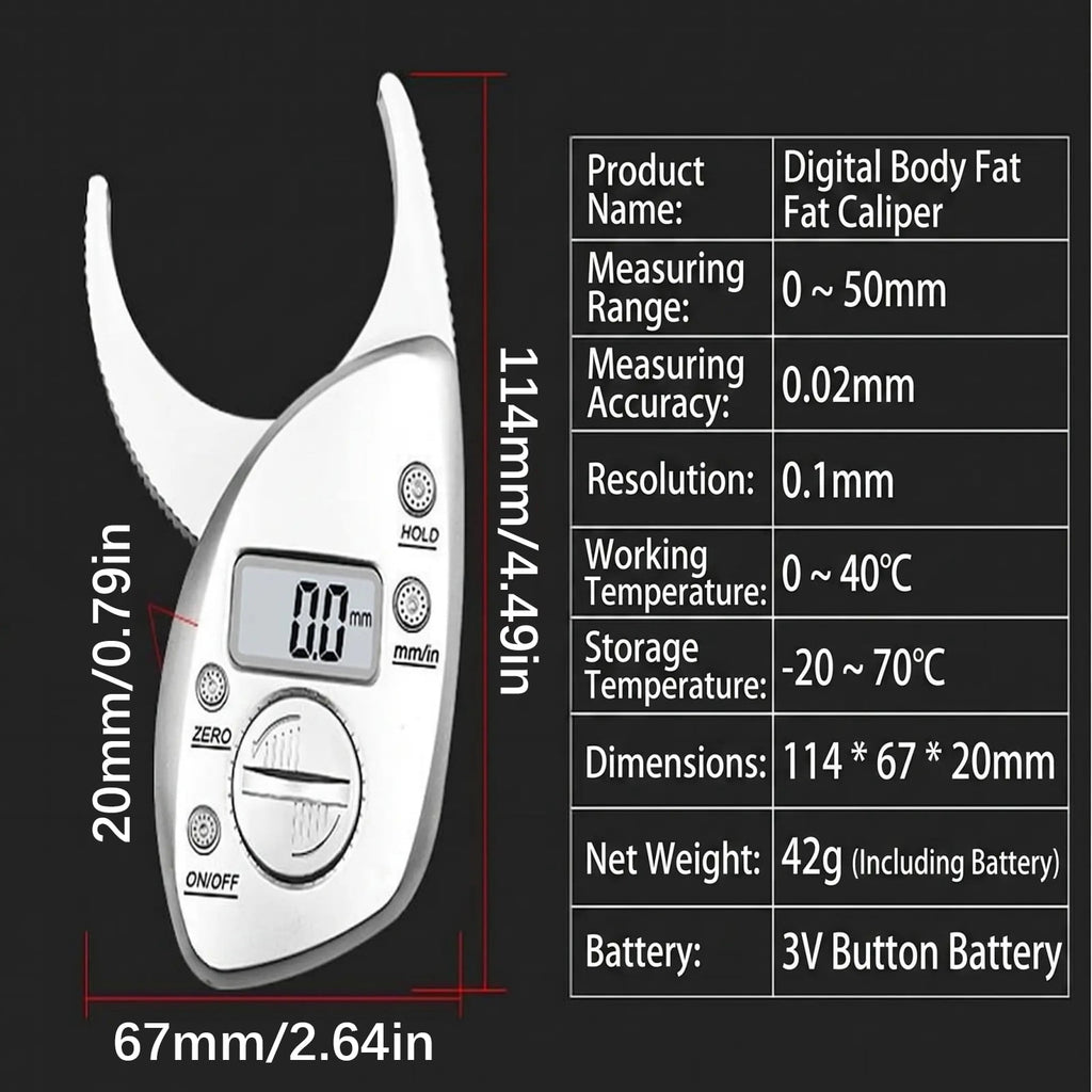 Lightweight Digital Skinfold Caliper with Single Button Operations 42G Portable Fat Measurement Device For Fitness Trainers