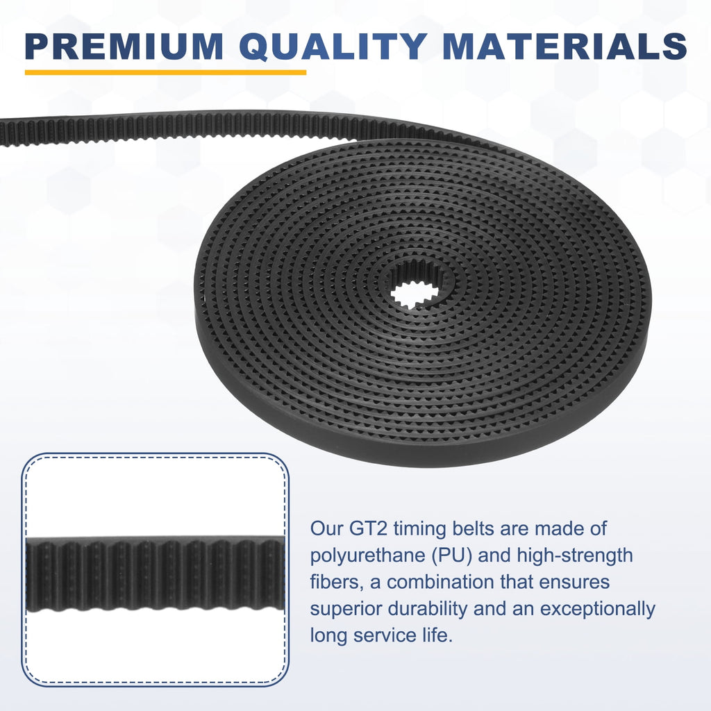 Uxcell Polyurethane PU Fiber Cord 2GT Timing Belt 6x2000mm 2mm Pitch 2mm Thick Black Open Loop Pulley Timing Belt for 3D Printer