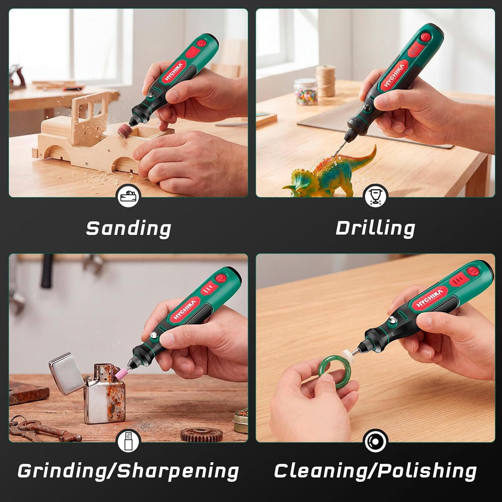 HYCHIKA Mini Cordless Rotary Tool Kit - 89PCS Accessories for Drilling, Sanding, Polishing, Engraving, 3.6V Multi Tool with Variable Speed, USB-C Charging, Ideal for DIY fine Work.