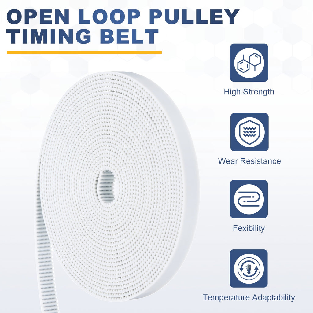Uxcell Polyurethane PU Steel Cord 2GT Timing Belt 10x5000mm2mm Pitch 2mm Thick White Open Loop Pulley Timing Belt for 3D Printer