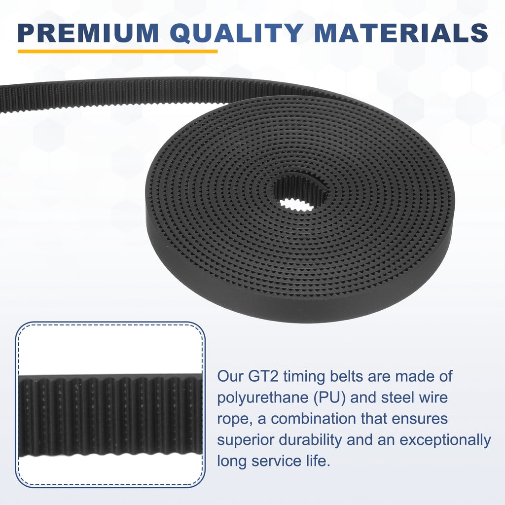 Uxcell Polyurethane PU Steel Cord 2GT Timing Belt 10x2000mm2mm Pitch 2mm Thick Black Open Loop Pulley Timing Belt for 3D Printer