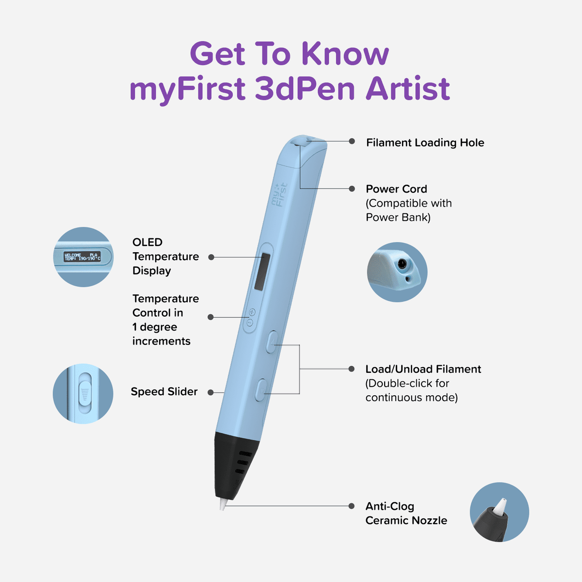 myFirst 3D Pen Artist (Blue) 3D Pen Starter Kit with 6 Colours Filaments, Design Template, Arts & Craft for 12 Years Old & Above