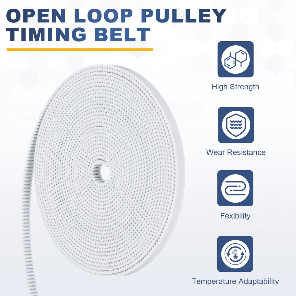 Uxcell Polyurethane PU Steel Cord 2GT Timing Belt 6x5000mm2mm Pitch 2mm Thick White Open Loop Pulley Timing Belt for 3D Printer